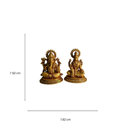 Pure Brass Laxmi Ganesh Murti | Decorative Idol for Temple & Festive Gifting | Light Weighted Lakshmi Ganesh Brass Idol Set (Yellow, 3 Inch)