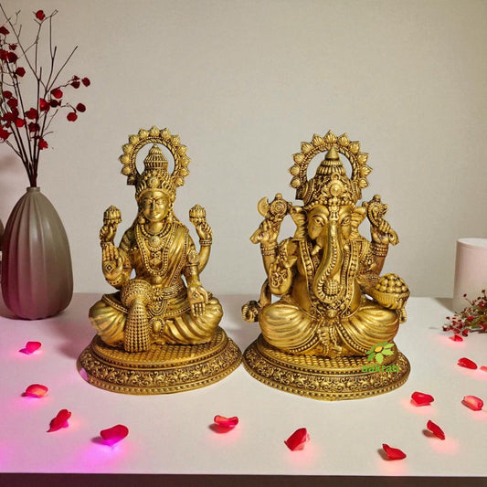 Light Weighted Lakshmi Ganesh Brass Idol Set | Temple Decor Statue for Daily Worship & Festivities | Temple Decor Statue for Daily Worship & Festivities (Yellow, 4.5 Inch) Aakrati