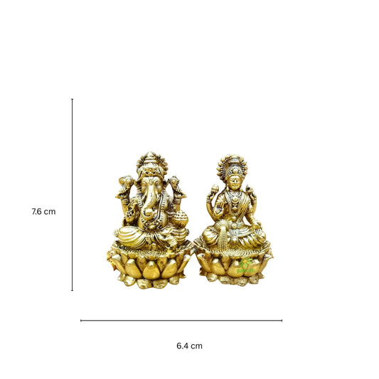 Light Weighted Lakshmi Ganesh Idol Set in Brass | Hindu Puja Murti for Home Temple & Gifting | Temple Statue for Diwali & Rituals (Yellow, 3 Inch) Aakrati