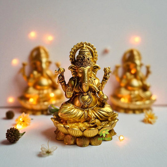 Elegant Brass Ganesh Sculpture | Artistic Handcrafted Murti for Religious & Festive Decor | Traditional Indian Brass Ganesh Idol (Yellow, 3.5 Inch) Aakrati