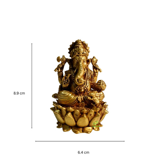 Elegant Brass Ganesh Sculpture | Artistic Handcrafted Murti for Religious & Festive Decor | Traditional Indian Brass Ganesh Idol (Yellow, 3.5 Inch) Aakrati