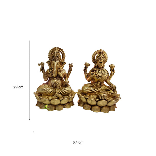 Pure Brass Laxmi Ganesh Idol for Temple | Traditional Puja Murti for Home & Office | Light Weighed Brass Laxmi Ganesh Murti for Mandir (Yellow, 3.5 Inch)