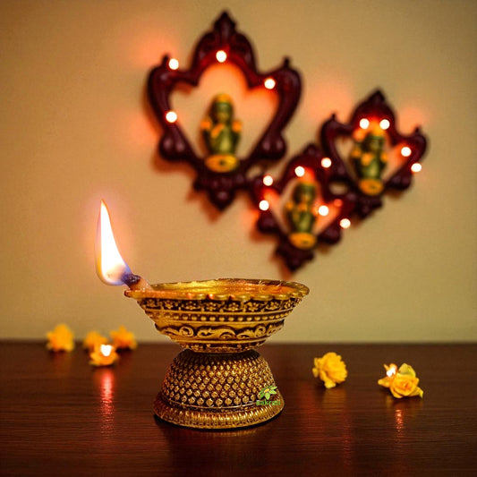 Brass Diya for Pooja and Home Decor | Traditional Oil Lamp for Temple & Festive Use | Handcrafted Deepak (Yellow, 2 Inch) Aakrati