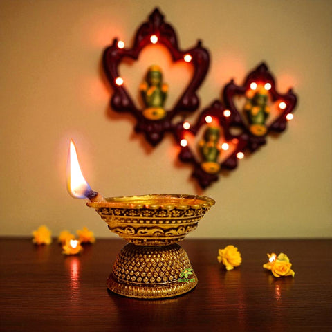 Brass Diya for Pooja and Home Decor | Traditional Oil Lamp for Temple & Festive Use | Handcrafted Deepak (Yellow, 2 Inch)