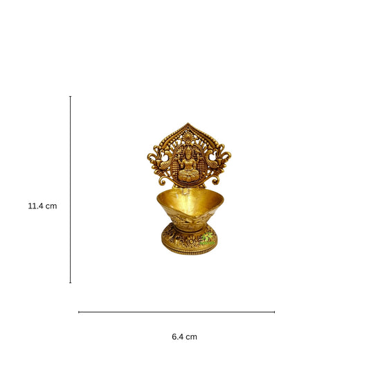 Brass Diya for Diwali, Pooja & Gifting | Elegant Oil Lamp for Hindu Religious Ceremonies | Brass Laxmi Diya (Yellow, 4.5 Inch) Aakrati