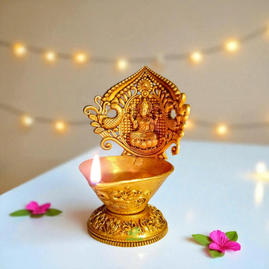 Premium Brass Combo – Lakshmi Ganesh Saraswati Statues, Brass Diya & Decorative Bullock Cart | Pooja Room & Festival Gift Aakrati
