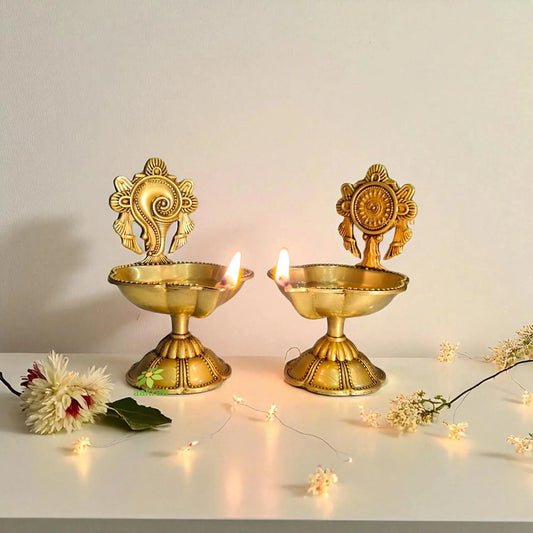Brass Laxmi Ganesh Idol with Diya Gift Combo | Puja Set for Home Temple, Diwali & Housewarming | Gift Hamper Aakrati