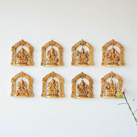 "Handcrafted Brass Ashtalakshmi Wall Hanging | "Pure Brass Ashtalakshmi Idol Wall Decor (Yellow 9 inch) Aakrati