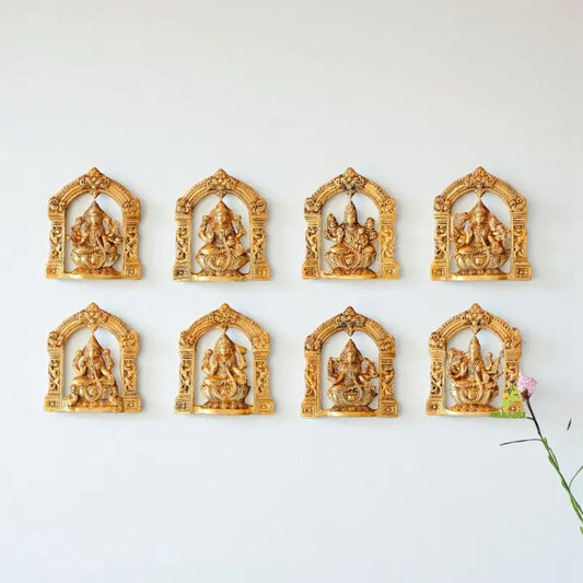 "Handcrafted Brass Ashtalakshmi Wall Hanging | "Pure Brass Ashtalakshmi Idol Wall Decor (Yellow 9 inch) Aakrati