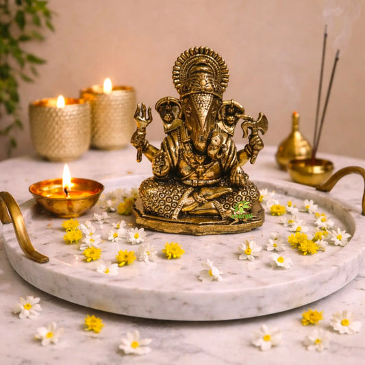 Light Weight Brass Ganesh | Brass Ganesh Idol for Your Car Dashboard | Ganesh Statue Aakrati