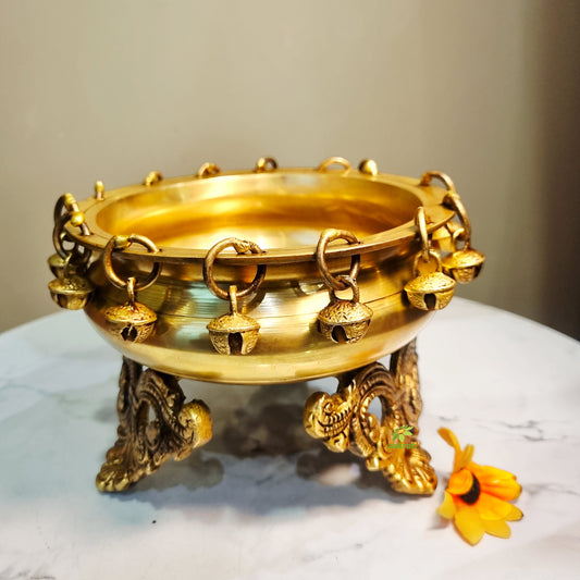 Handcrafted Brass Urli for Decoration | Brass Urli for Diwali & Festive Gifting | Brass Urli (Yellow, 4.5 Inch)