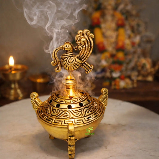 Brass Dhoop Daani for Pooja | Handcrafted Incense Burner for Pooja |Handcrafted Brass Dhoop Daani (Yellow, 6 Inch) Aakrati