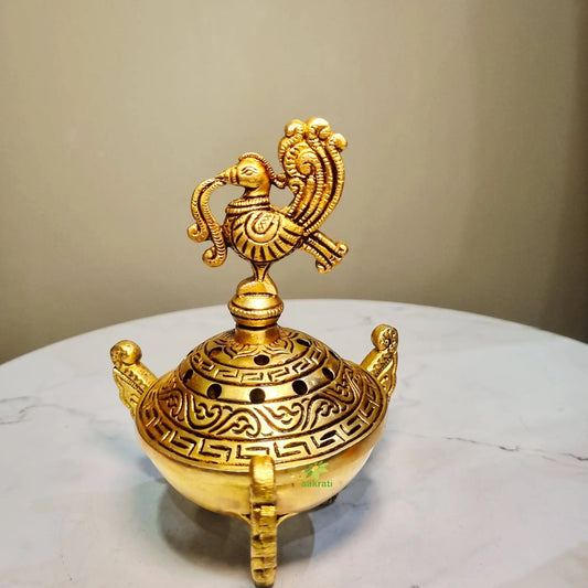 Brass Dhoop Daani for Pooja | Handcrafted Incense Burner for Pooja |Handcrafted Brass Dhoop Daani (Yellow, 6 Inch) Aakrati