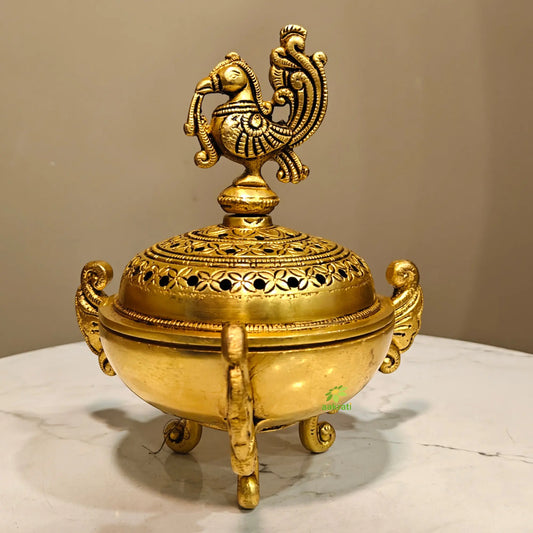 Brass Dhoop Daani For Pooja| Loban Holder| Puja Article| Elegance Made By Aakrati (Yellow,7.5 Inch) Aakrati