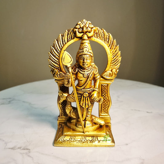 Traditional Brass Murugan Statue | Sacred Lord Kartikeya Hindu Statue | Brass Murugan Idol for Home (Yellow, 5.2 Inches)