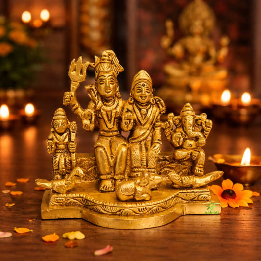Brass Shiva Family | Traditional Shiv Parivar Brass Murti | Brass Shiv Parivar Statue (Yellow, 3.5 Inches) Aakrati