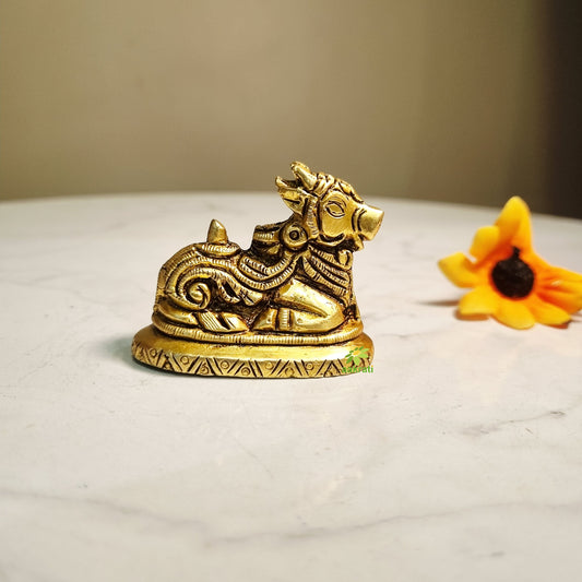 Brass Nandi Idol for Home Pooja | Traditional Brass Nandi Murti | Nandi Idol (Yellow, 1.5 Inches)