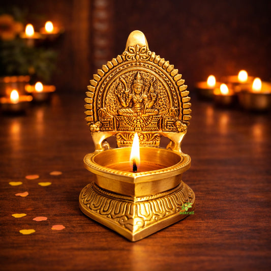 Brass kamkashi Diya | Traditional Lakshmi Oil Lamp | Brass Laxmi Diya Lamp for Home (Yellow, 6 Inches)