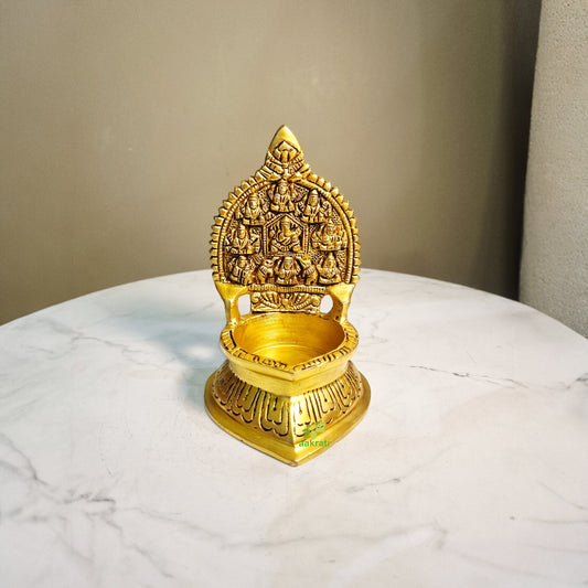 Brass Ashta Lakshmi Diya for Pooja | Ideal for Daily Worship & Festivals | Brass Ashta Lakshmi Diya Lamp (Yellow, 5 Inches)