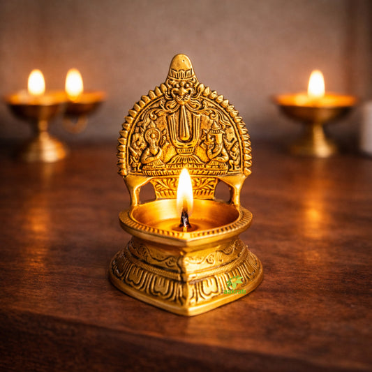 Brass Balaji Diya for Pooja | Brass Oil Lamp for Temple | Balaji Diya (Yellow, 6.2 Inches)