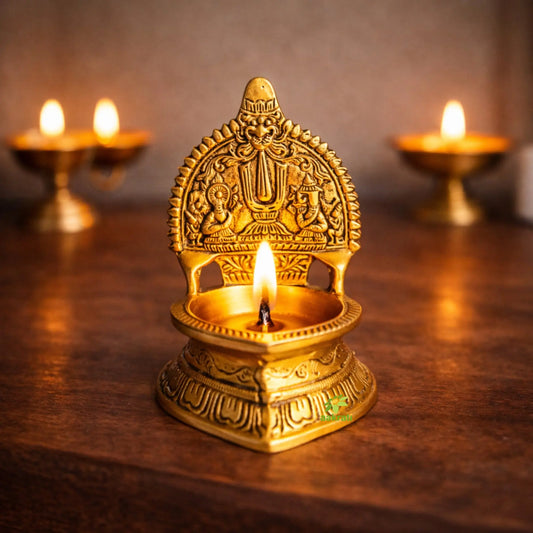 Brass Balaji Diya for Pooja | Brass Oil Lamp for Temple | Balaji Diya (Yellow, 6.2 Inches) Ashopi