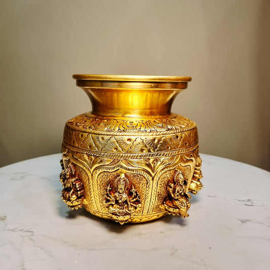 Ashtalakshmi Brass Kalash for Pooja | Designer Brass Kalash | Brass Ashtalakshmi Kalash (Yellow, 5.2 Inches) Aakrati