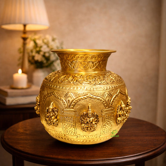 Brass Ashtalakshmi Kalash for Pooja | Auspicious Puja Kalash for Hindu Rituals | Brass Ashtalakshmi Kalash (Yellow, 9 Inches) Aakrati