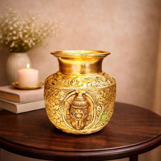 Brass Tirupati Balaji Face Pooja Kalash | Ideal Gift for Diwali & Housewarming | Brass Puja Kalash (Yellow, 5.5 Inches) Aakrati