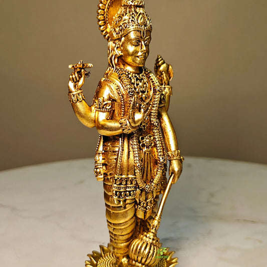 Brass Lord Vishnu Murti Standing | Light Weight Hindu God Idol for Mandir Decoration | Elegant Brass Lord Vishnu Standing Murti (Yellow, 6 Inches) Aakrati