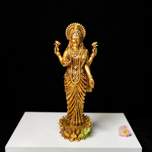 Lightweight Standing Goddess Idol for Mandir & Vastu Décor | Decorative Brass Goddess Lakshmi Standing Statue (Yellow, 6 Inches)
