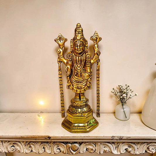Traditional Brass Tirupati Balaji Statue | Religious Hindu God Idol for Temple & Gifting | Spiritual Hindu God Idol for Mandir & Festivals (Yellow, 6 Inches) Aakrati