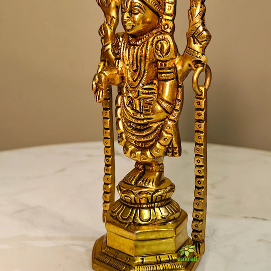 Traditional Brass Tirupati Balaji Statue | Religious Hindu God Idol for Temple & Gifting | Spiritual Hindu God Idol for Mandir & Festivals (Yellow, 6 Inches) Aakrati