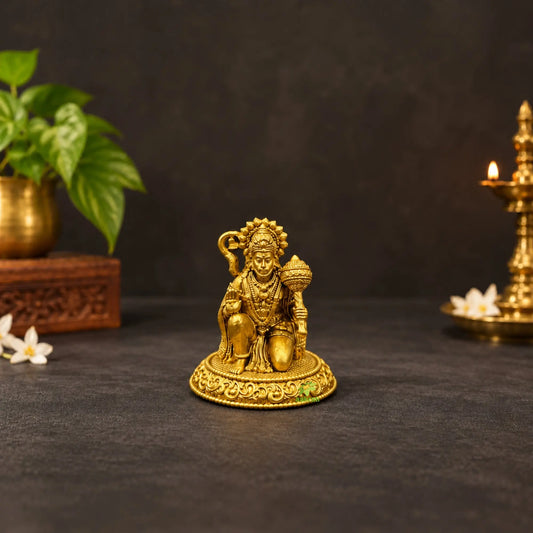 Brass Sitting Hanuman Murti for Pooja | Bajrangbali Idol | Hindu Religious Home & Temple Décor (Yellow, 2 Inches)