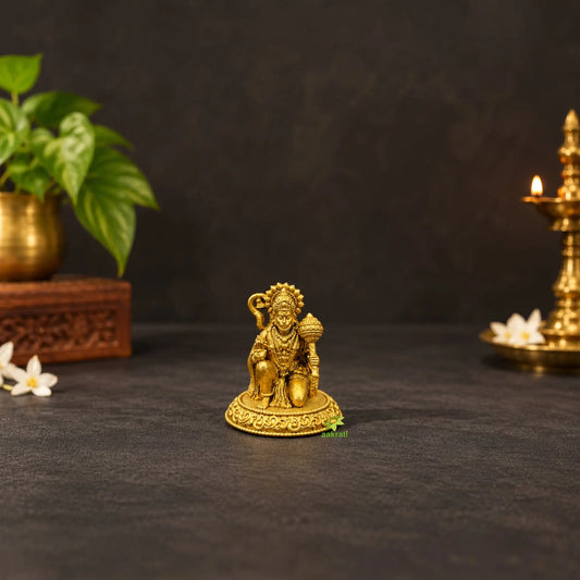 Brass Sitting Hanuman Idol | Bajrangbali Statue for Pooja, Home Temple & Office Decoration | Hanuman Ji Statue ( Yellow, 1.5 Inches)