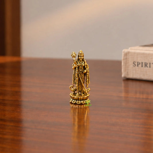 Brass Lord Murugan Statue | Kartikeya Murti for Pooja, Home Temple, Office & Religious Decor | Brass Murugan Murti (Yellow, 2 Inches)