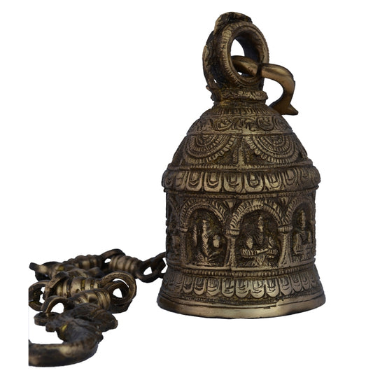 Brass Hanging Bell with Asht Laxmi | Sacred Decor for Home and Temple Worship | Brass Asht Laxmi Ghanta Bell ( Black, 6 inch)