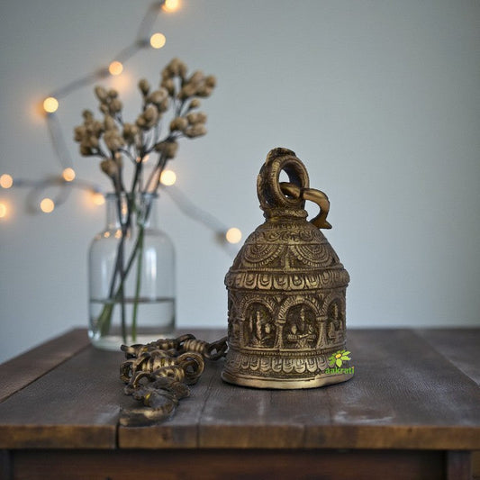 Brass Hanging Bell with Asht Laxmi | Sacred Decor for Home and Temple Worship | Brass Asht Laxmi Ghanta Bell ( Black, 6 inch) Aakrati