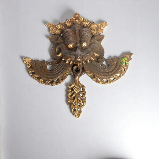 Divine Brass Yali Face Showpiece | Perfect for Spiritual & Vastu Home Décor | Brass Yali Face Wall Décor ( Brown, 10 inch) Aakrati