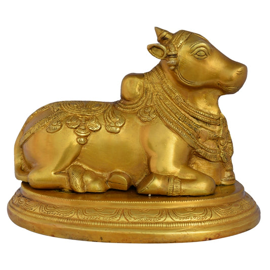 Handmade Brass Nandi Murti | Perfect for Pooja Room and Spiritual Decor | Brass Nandi Murti ( Yellow, 8.5 inch)