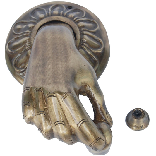 Handcrafted Brass Door Knocker | Elegance for Your Entrance | Brass Hand Shape Door Knocker ( Brown, 7 inch) Aakrati