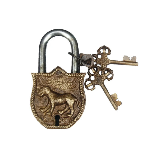 Handmade Brass Padlock | Antique Design for Doors and Gates | Traditional Designer Padlock ( Yellow, 4.5 inch) Aakrati