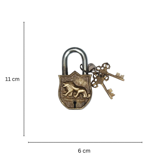 Brass Lion Engraved Padlock | Unique Lock for Your Home or Office | Exquisite Brass Traditional Padlock ( Yellow, 4.5 inch) Aakrati