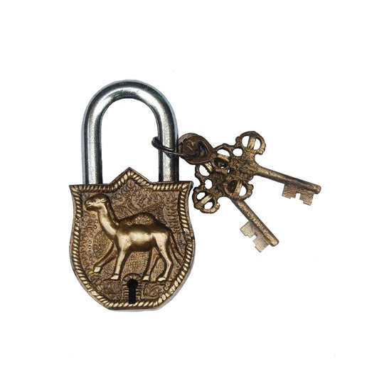 Handcrafted Brass Padlock | Antique Elegance for Home Security | Brass Antique Padlock ( Yellow, 4.5 inch) Aakrati