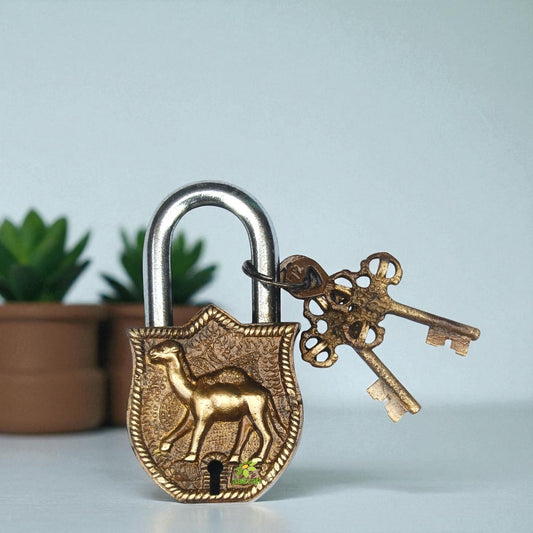 Handcrafted Brass Padlock | Antique Elegance for Home Security | Brass Antique Padlock ( Yellow, 4.5 inch) Aakrati