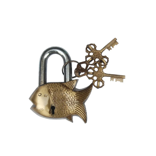 Rustic Brass Handmade Padlock | Traditional Security with an Antique Touch | Brass Antique Padlock ( Yellow, 3.5 inch) Aakrati