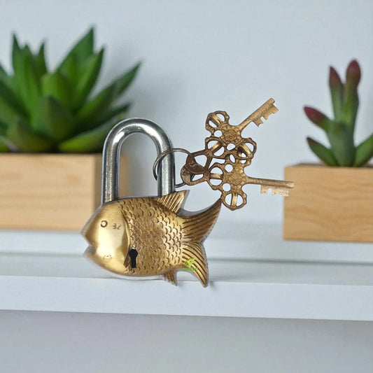 Rustic Brass Handmade Padlock | Traditional Security with an Antique Touch | Brass Antique Padlock ( Yellow, 3.5 inch) Aakrati