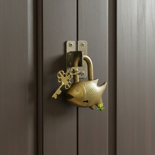 Rustic Brass Handmade Padlock | Traditional Security with an Antique Touch | Brass Antique Padlock ( Yellow, 3.5 inch) Aakrati