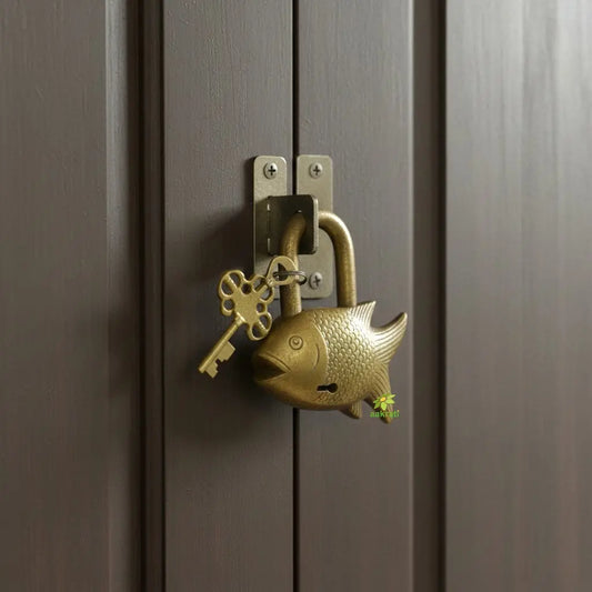 Rustic Brass Handmade Padlock | Traditional Security with an Antique Touch | Brass Antique Padlock ( Yellow, 3.5 inch) Aakrati