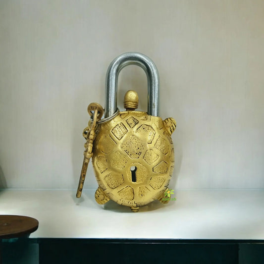 Tortoise Shape Brass Padlocks For Home Safety | Perfect for Gifting & Home Décor | Exquisite Brass Door Padlock ( Yellow, 5 inch) Aakrati