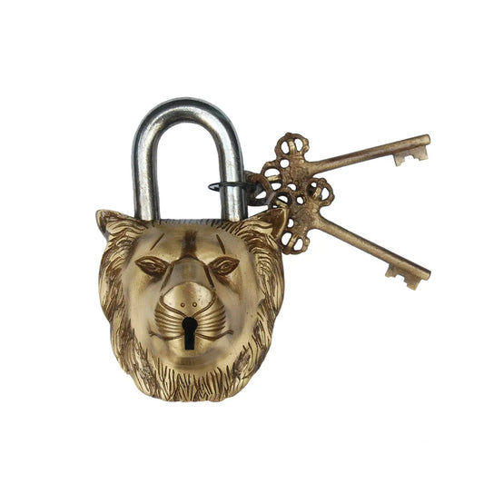 Brass Antique Padlock | Elegant, Secure, and Handcrafted for Your Home | Brass Lion Shape Door Padlock ( Brown, 5.2 inch) Aakrati